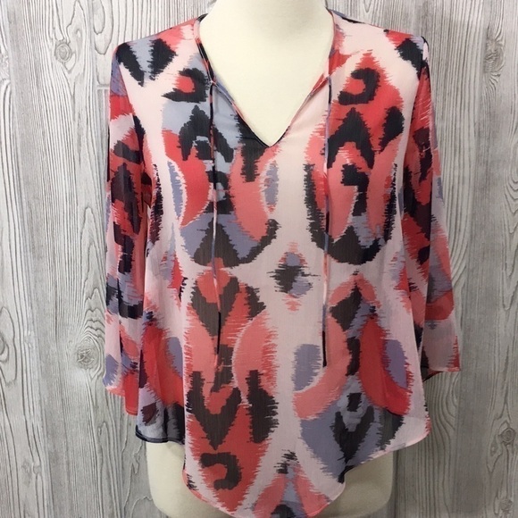 BANANA Republic Sheer Blouse Red & Blue Size Small - Picture 1 of 8